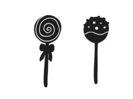 Halloween 2022 - October 31. A traditional holiday. Trick or treat. Vector illustration in hand-drawn doodle style. Set of silhouettes of lollipops.