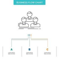 Company. employee. group. people. team Business Flow Chart Design with 3 Steps. Line Icon For Presentation Background Template Place for text vector