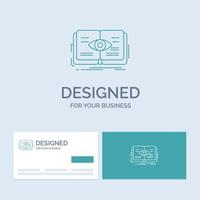 knowledge. book. eye. view. growth Business Logo Line Icon Symbol for your business. Turquoise Business Cards with Brand logo template vector