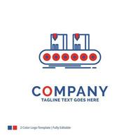 Company Name Logo Design For Belt. box. conveyor. factory. line. Blue and red Brand Name Design with place for Tagline. Abstract Creative Logo template for Small and Large Business. vector