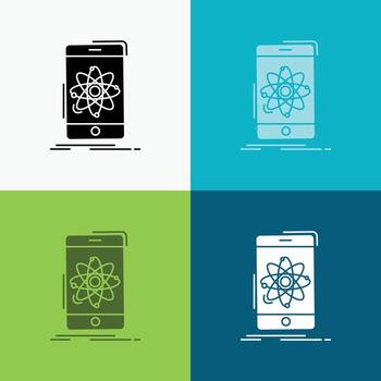 datos. información. móvil. investigar. icono de la ciencia sobre varios antecedentes. diseño de estilo de glifo. diseñado para web y aplicación. eps 10 ilustración vectorial vector