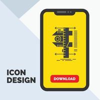 measure. caliper. calipers. physics. measurement Glyph Icon in Mobile for Download Page. Yellow Background vector