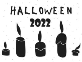 Halloween 2022 - October 31. A traditional holiday. Trick or treat. Vector illustration in hand-drawn doodle style. Set of candle silhouettes.