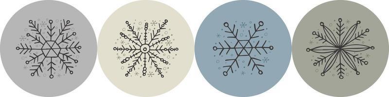 A set of hand-drawn snowflakes. Vector illustration in doodle style. Winter mood. Hello 2023. Merry Christmas and Happy New Year. Gray elements on a gray background.