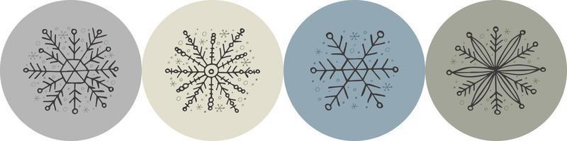 A set of hand-drawn snowflakes. Vector illustration in doodle style. Winter mood. Hello 2023. Merry Christmas and Happy New Year. Gray elements on a gray background.