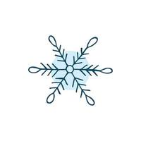 A hand-drawn snowflake. Vector illustration in doodle style. Winter mood. Hello 2023. Merry Christmas and Happy New Year. Blue element on a white background.