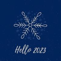 A hand-drawn snowflake. Vector illustration in doodle style. Winter mood. Hello 2023. Merry Christmas and Happy New Year. Gray element on a blue background.