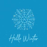 A hand-drawn snowflake. Vector illustration in doodle style. Winter mood. Hello 2023. Merry Christmas and Happy New Year. Light blue element on a blue background.