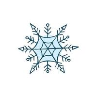 A hand-drawn snowflake. Vector illustration in doodle style. Winter mood. Hello 2023. Merry Christmas and Happy New Year. Blue element on a white background.