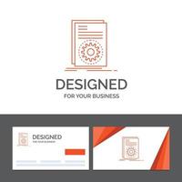 Business logo template for Code. executable. file. running. script. Orange Visiting Cards with Brand logo template vector