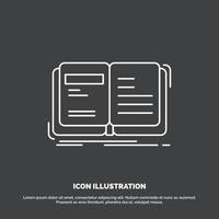 autor. libro. abierto. historia. icono de narración. símbolo de vector de línea para ui y ux. sitio web o aplicación móvil