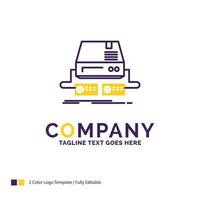 Company Name Logo Design For Console. game. gaming. pad. drive. Purple and yellow Brand Name Design with place for Tagline. Creative Logo template for Small and Large Business. vector