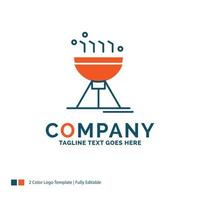 cocinar barbacoa. cámping. alimento. diseño del logo de la parrilla. diseño de marca azul y naranja. lugar para el eslogan. plantilla de logotipo de empresa. vector