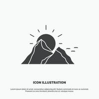 hill. landscape. nature. mountain. sun Icon. glyph vector gray symbol for UI and UX. website or mobile application