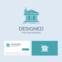 arquitectura. banco. bancario. edificio. símbolo de icono de glifo de logotipo de empresa federal para su negocio. tarjetas de visita turquesas con plantilla de logotipo de marca. vector