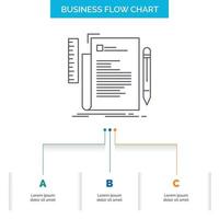Code. coding. file. programming. script Business Flow Chart Design with 3 Steps. Line Icon For Presentation Background Template Place for text vector