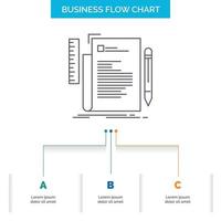 código. codificación. expediente. programación. diseño de diagrama de flujo de negocio de guión con 3 pasos. icono de línea para el lugar de plantilla de fondo de presentación para texto vector