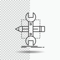 Build. design. develop. sketch. tools Line Icon on Transparent Background. Black Icon Vector Illustration