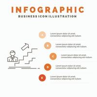 promoción. éxito. desarrollo. líder. plantilla de infografía de carrera para sitio web y presentación. icono de línea gris con ilustración de vector de estilo infográfico naranja