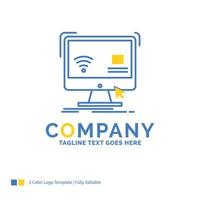 Control. computer. monitor. remote. smart Blue Yellow Business Logo template. Creative Design Template Place for Tagline. vector