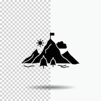 achievement. flag. mission. mountain. success Glyph Icon on Transparent Background. Black Icon vector