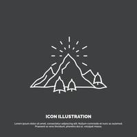 hill. landscape. nature. mountain. fireworks Icon. Line vector symbol for UI and UX. website or mobile application