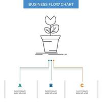 adventure. game. mario. obstacle. plant Business Flow Chart Design with 3 Steps. Line Icon For Presentation Background Template Place for text vector