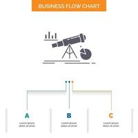 analítica. Finanzas. pronóstico. mercado. diseño de diagrama de flujo empresarial de predicción con 3 pasos. icono de glifo para el lugar de plantilla de fondo de presentación para texto. vector