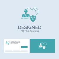 insurance. family. home. protect. heart Business Logo Glyph Icon Symbol for your business. Turquoise Business Cards with Brand logo template. vector