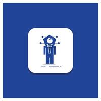 Blue Round Button for Business. connection. human. network. solution Glyph icon vector