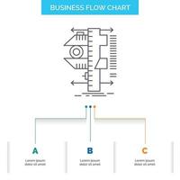 medida. calibrar. calibrador. física. diseño de diagrama de flujo de negocio de medición con 3 pasos. icono de línea para el lugar de plantilla de fondo de presentación para texto vector