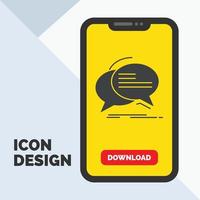 Bubble. chat. communication. speech. talk Glyph Icon in Mobile for Download Page. Yellow Background vector