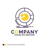 Company Name Logo Design For Analysis. analytics. business. diagram. pie chart. Purple and yellow Brand Name Design with place for Tagline. Creative Logo template for Small and Large Business. vector