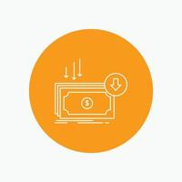 Business. cost. cut. expense. finance. money White Line Icon in Circle background. vector icon illustration