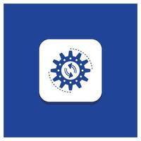 Blue Round Button for management. process. production. task. work Glyph icon vector