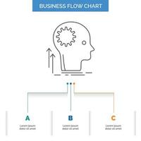 mente. creativo. pensando. ocurrencia. Lluvia de ideas sobre el diseño de diagramas de flujo de negocios con 3 pasos. icono de línea para el lugar de plantilla de fondo de presentación para texto vector