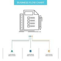 negocio. lista. plan. planificación. diseño de diagrama de flujo de negocio de tareas con 3 pasos. icono de línea para el lugar de plantilla de fondo de presentación para texto vector