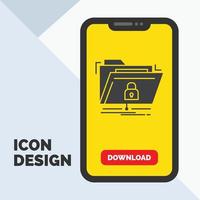 encryption. files. folder. network. secure Glyph Icon in Mobile for Download Page. Yellow Background vector