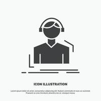 ingeniero. auriculares. escuchar. meloman icono de la música símbolo gris vectorial de glifo para ui y ux. sitio web o aplicación móvil vector