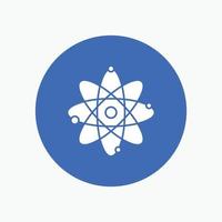 atom. nuclear. molecule. chemistry. science White Glyph Icon in Circle. Vector Button illustration