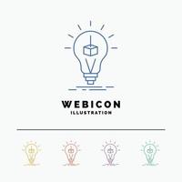 3d Cube. idea. bulb. printing. box 5 Color Line Web Icon Template isolated on white. Vector illustration