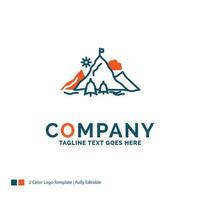 achievement. flag. mission. mountain. success Logo Design. Blue and Orange Brand Name Design. Place for Tagline. Business Logo template. vector