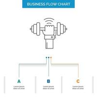 pesa. ganar. levantamiento. energía. diseño de diagrama de flujo de negocios deportivos con 3 pasos. icono de línea para el lugar de plantilla de fondo de presentación para texto vector