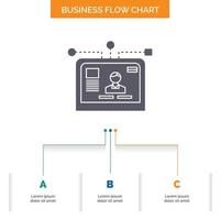 interface. website. user. layout. design Business Flow Chart Design with 3 Steps. Glyph Icon For Presentation Background Template Place for text. vector