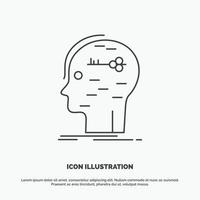 cerebro. cortar a tajos. hackear. llave. icono de la mente. símbolo gris vectorial de línea para ui y ux. sitio web o aplicación móvil vector