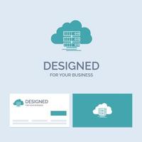 cloud. storage. computing. data. flow Business Logo Glyph Icon Symbol for your business. Turquoise Business Cards with Brand logo template. vector