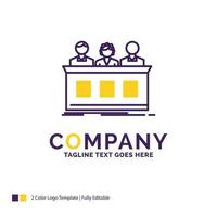 Company Name Logo Design For competition. contest. expert. judge. jury. Purple and yellow Brand Name Design with place for Tagline. Creative Logo template for Small and Large Business. vector