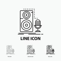 Live. mic. microphone. record. sound Icon in Thin. Regular and Bold Line Style. Vector illustration