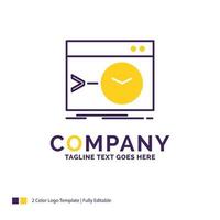 Company Name Logo Design For Admin. command. root. software. terminal. Purple and yellow Brand Name Design with place for Tagline. Creative Logo template for Small and Large Business. vector