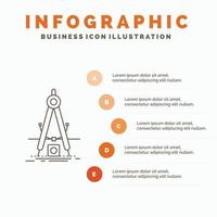 Design. measure. product. refinement. Development Infographics Template for Website and Presentation. Line Gray icon with Orange infographic style vector illustration